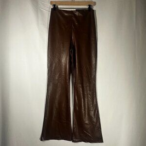 Avec Les Filles Faux Leather Flare Pants Brown High Rise Size M